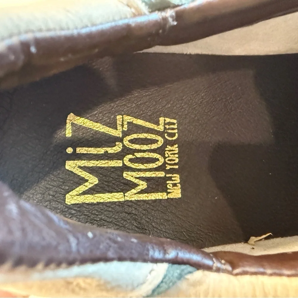 Miz Mooz Women's Tristian Tan & Green Leather Lace-Up Sneakers Size 8.5 Casual
